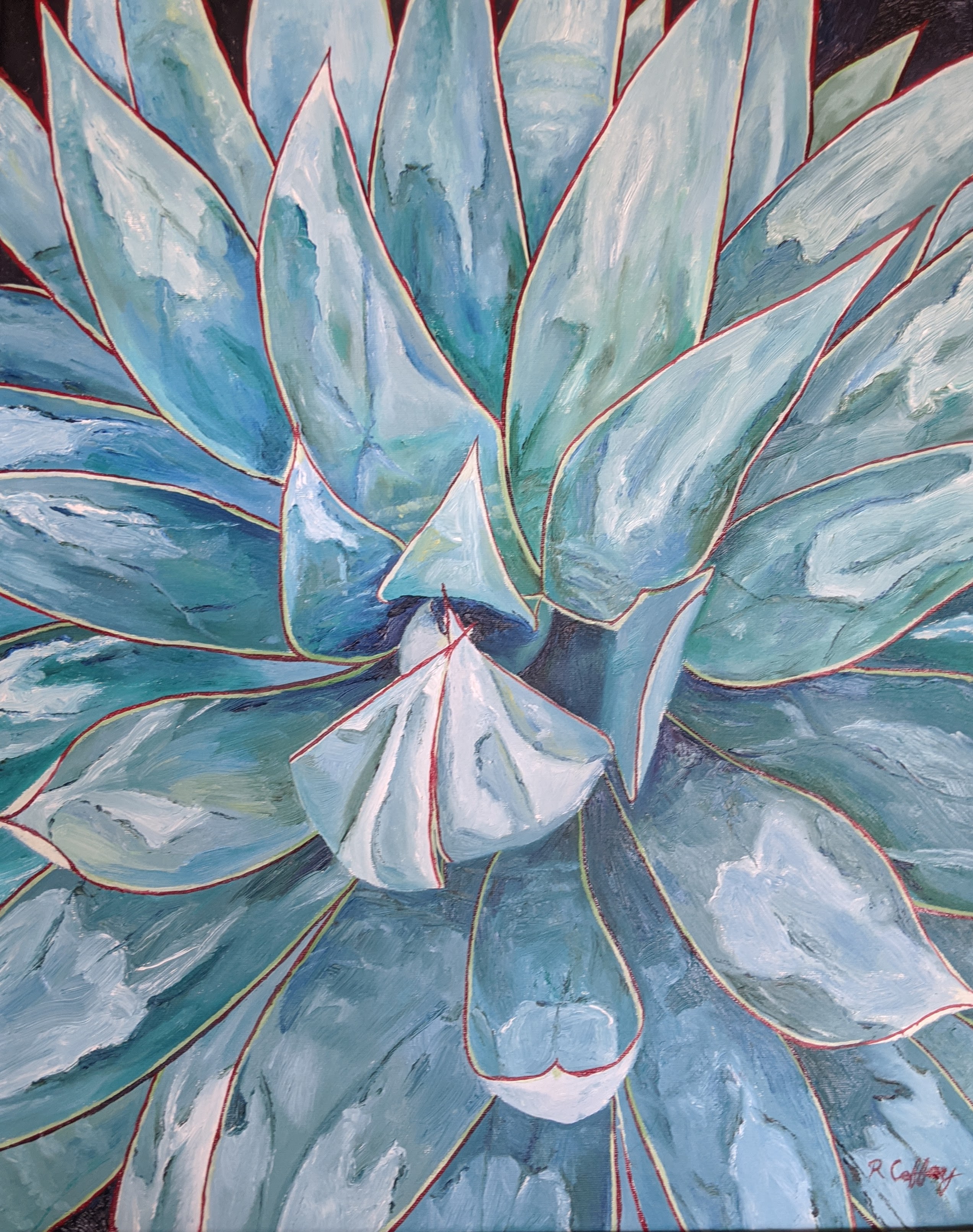 Oil painting of a Blue Glow agave.