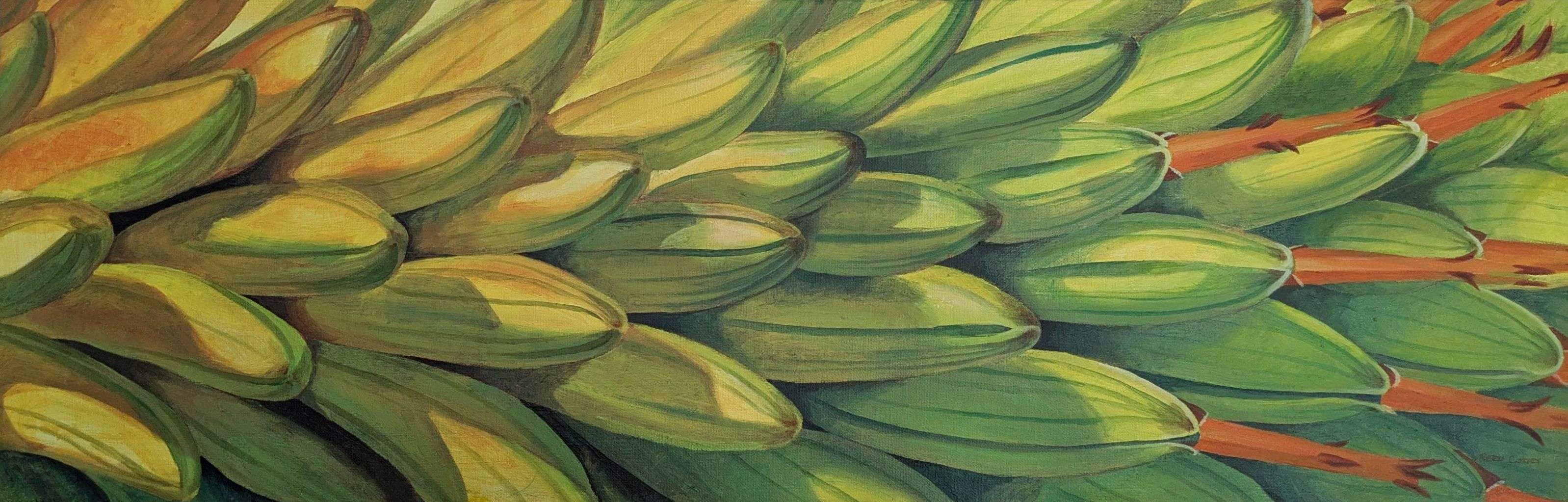Oil painting of a macro shot of an aloe flower.