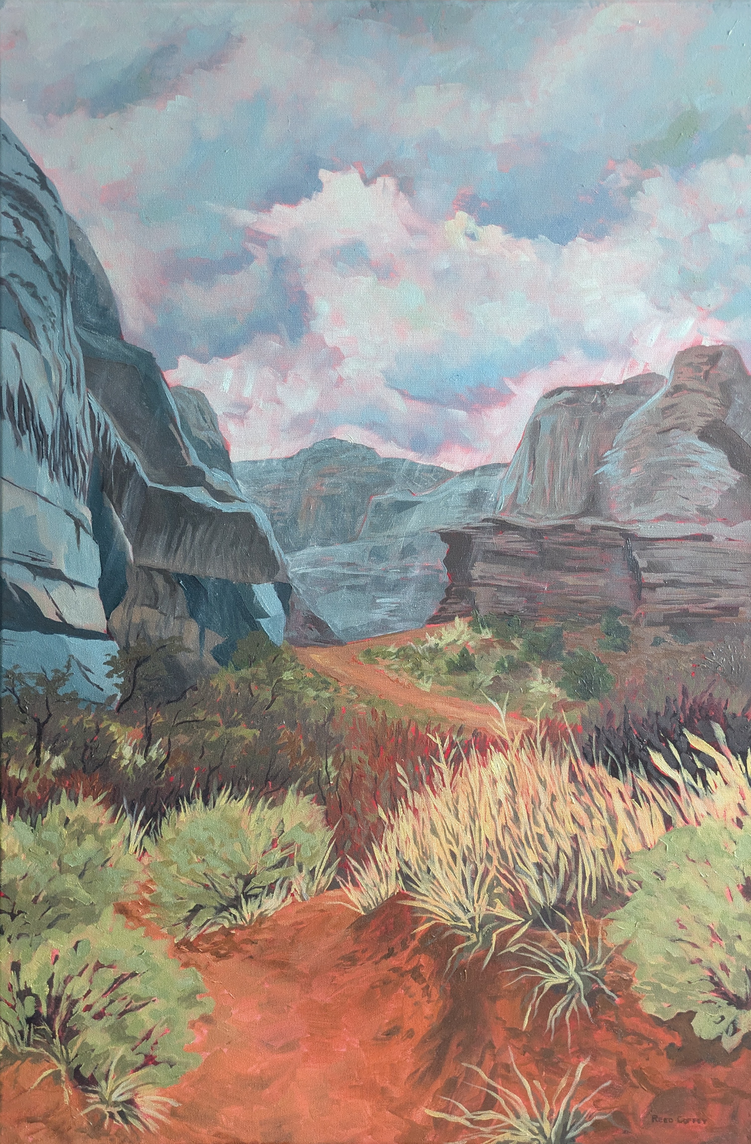 Oil painting a rainy hike near Moab.